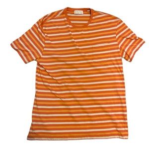 Cotton & Co. Men’s T-Shirt, Large, Orange & Cream Stripes